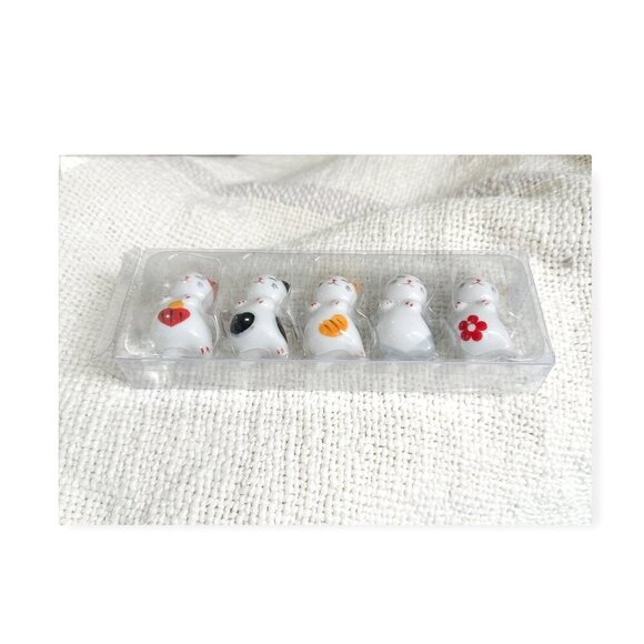 Japanese chopstick holders, ceramic cats, A set of 5,  never been used - Picture 3 of 8